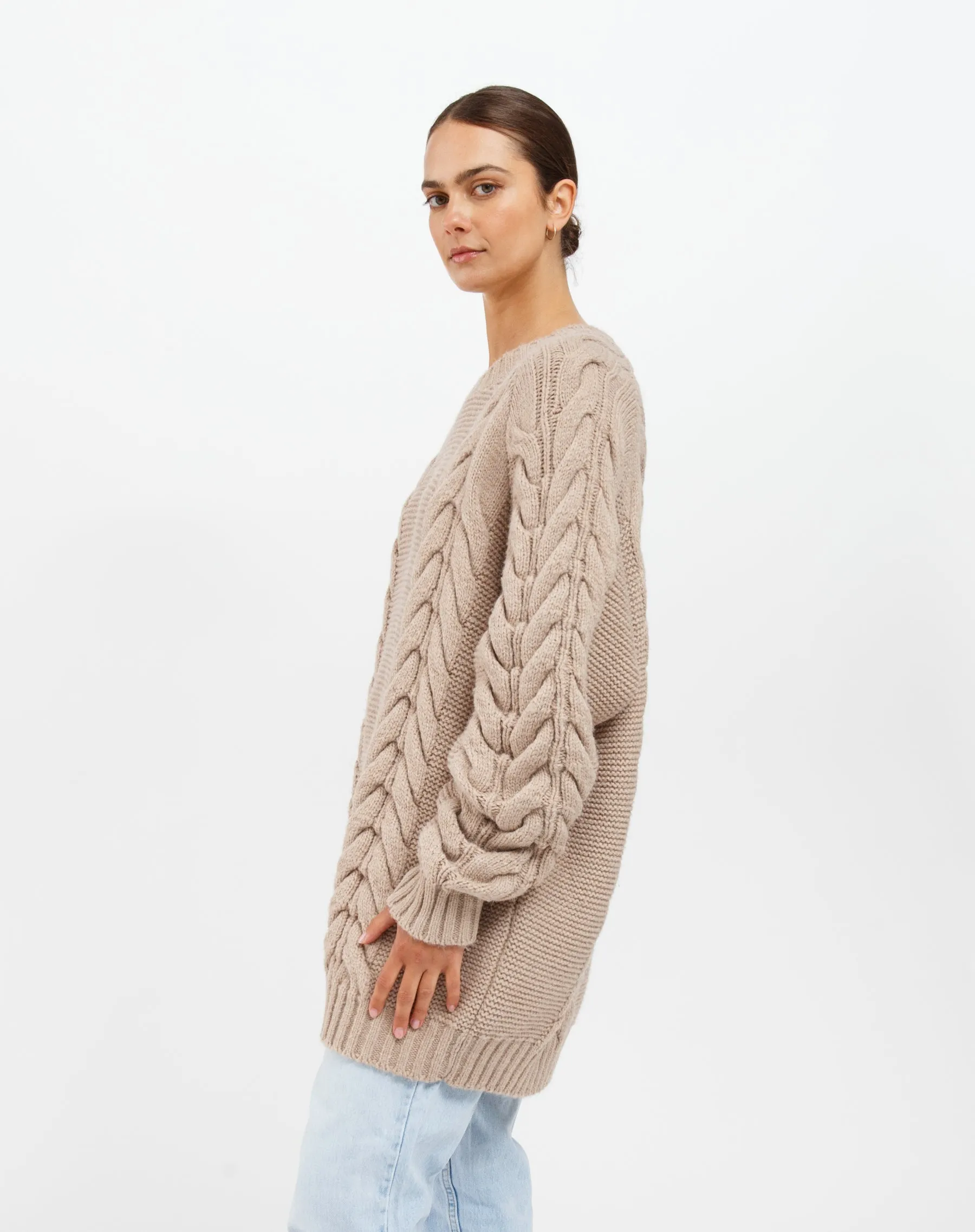 Adele Cable Knit Big Sister Sweater | Fawn