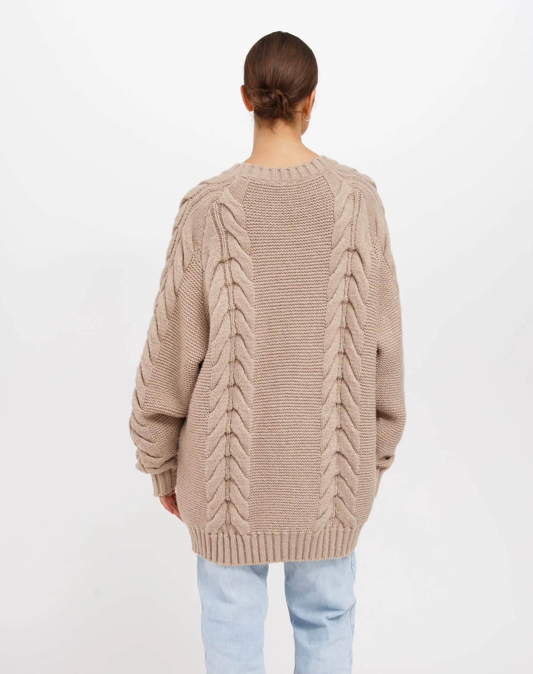 Adele Cable Knit Big Sister Sweater | Fawn