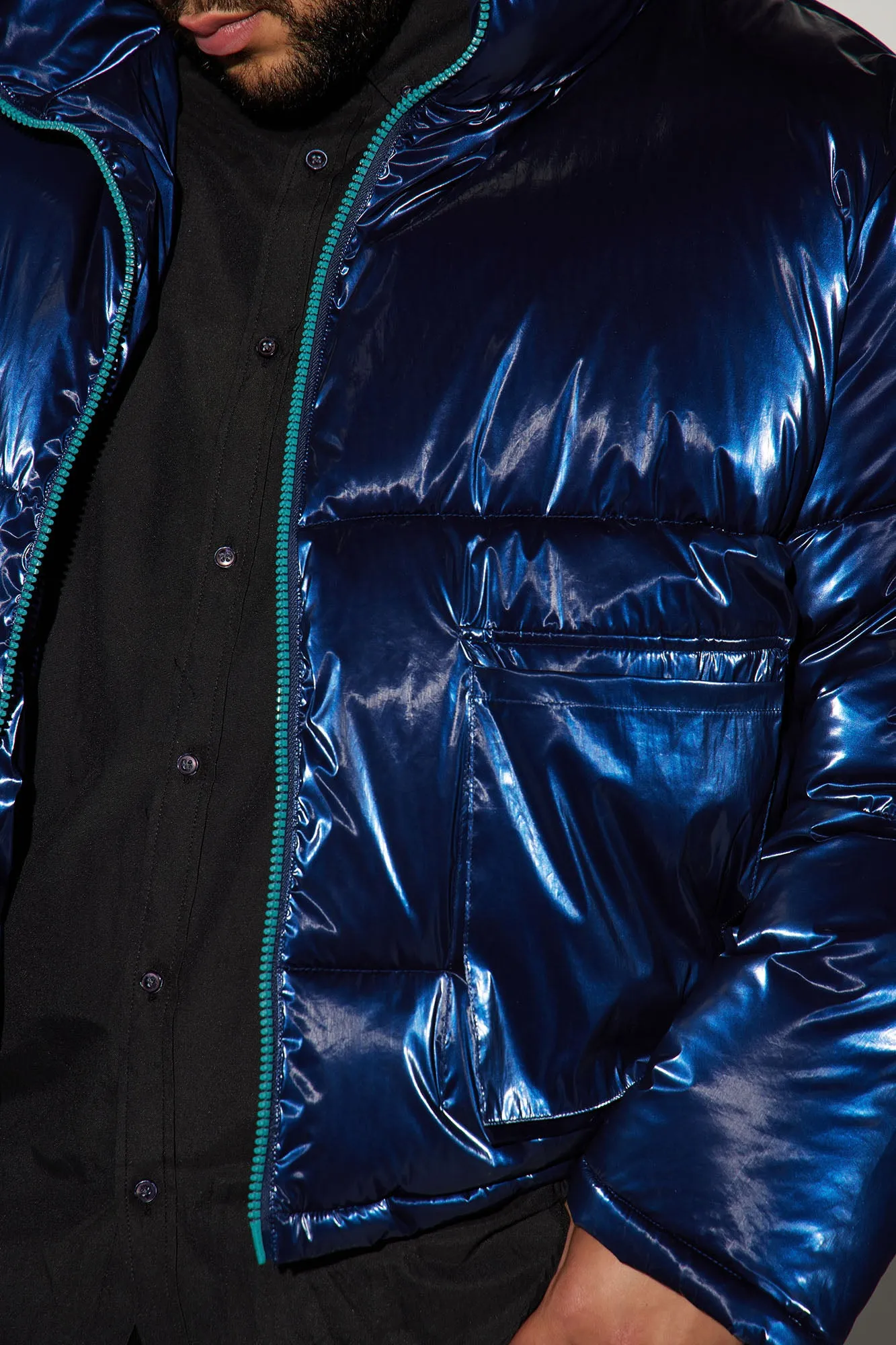 Adrian Nylon Cropped Puffer - Navy