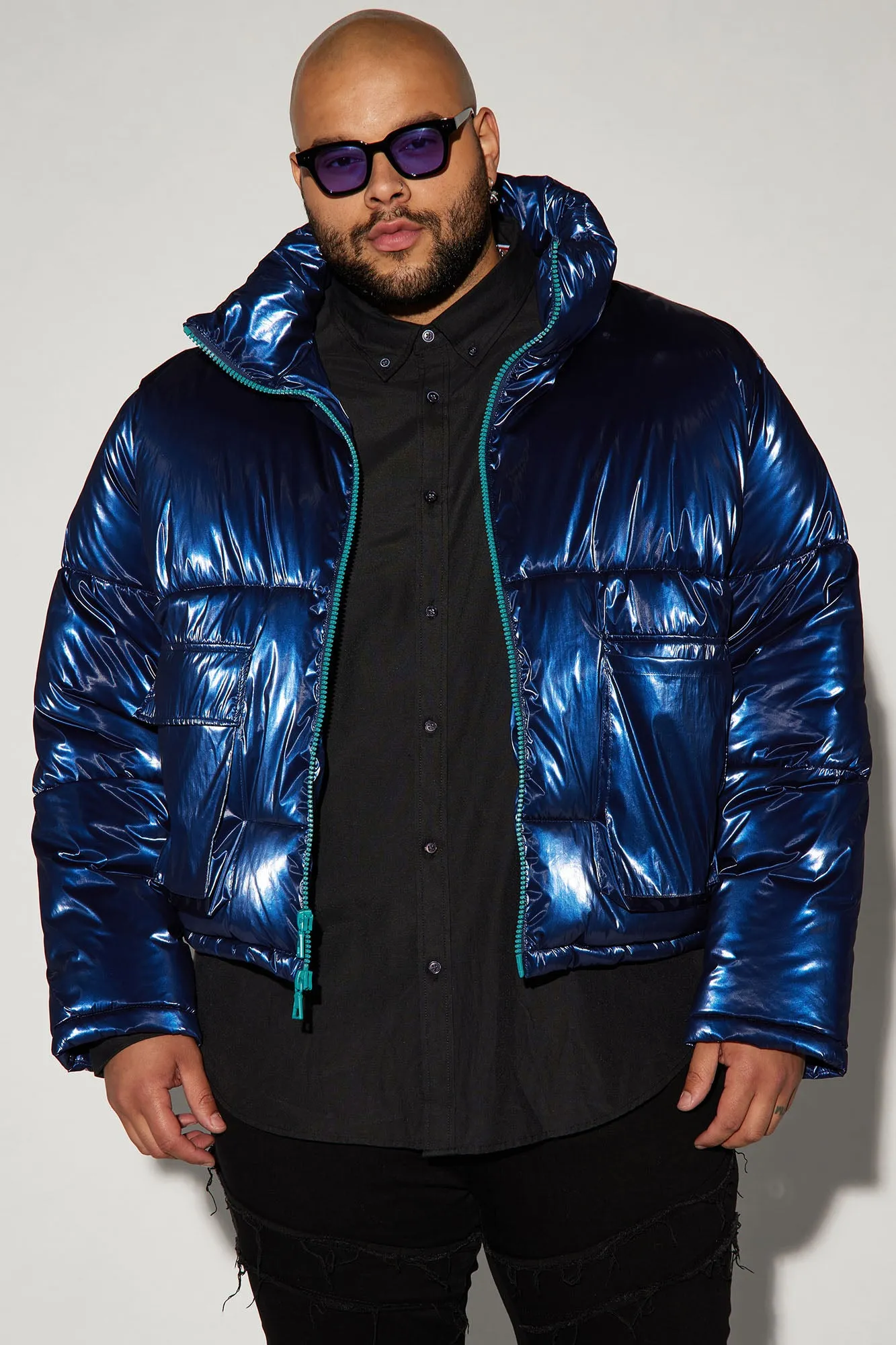 Adrian Nylon Cropped Puffer - Navy