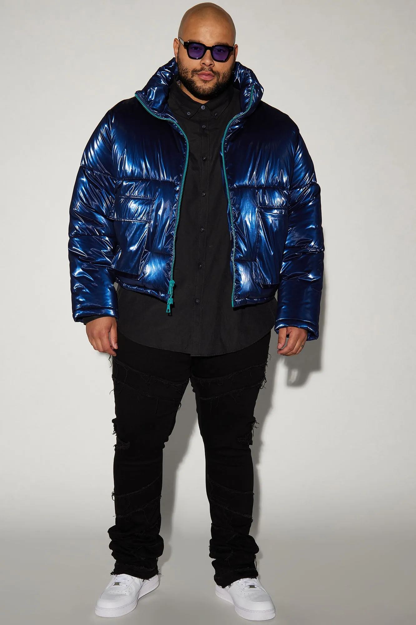 Adrian Nylon Cropped Puffer - Navy