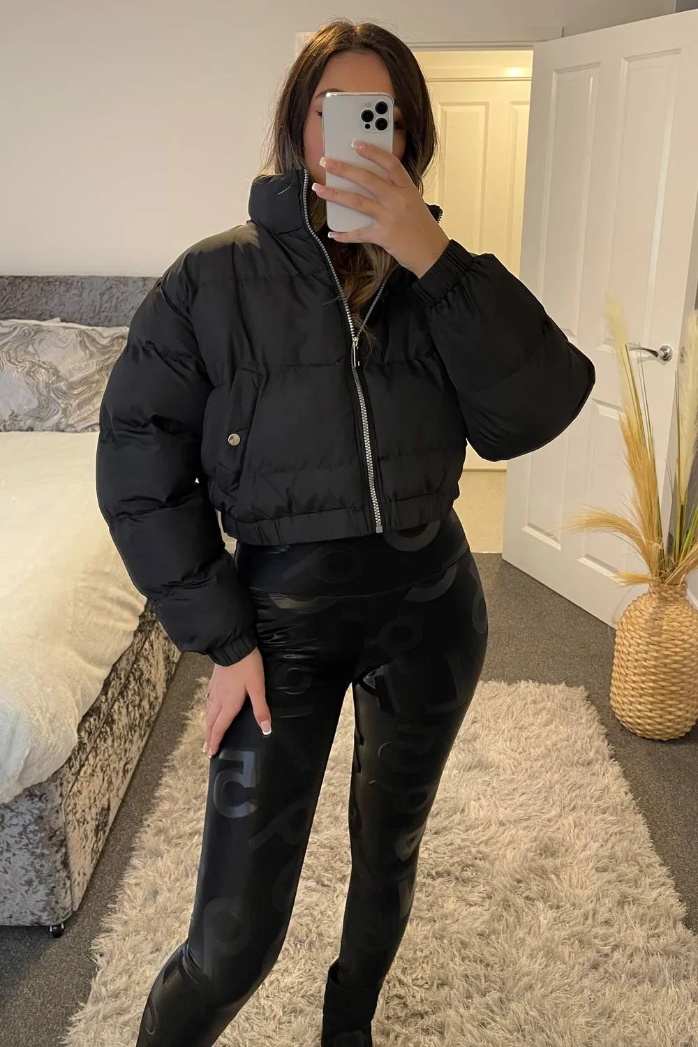 Amelia Black Cropped Puffer Jacket