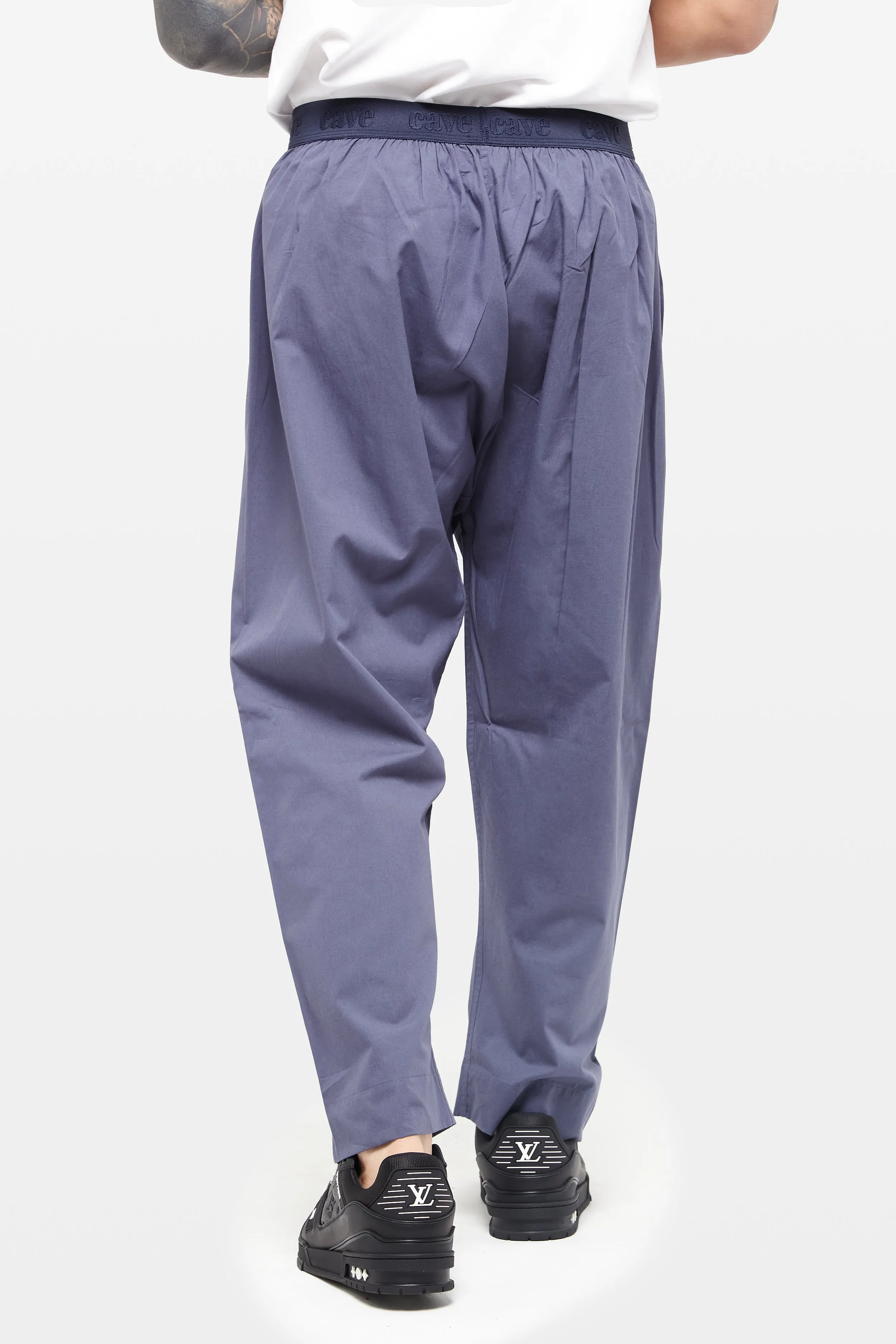 Blue Shadow Wide-Leg Elasticated Cotton Trousers