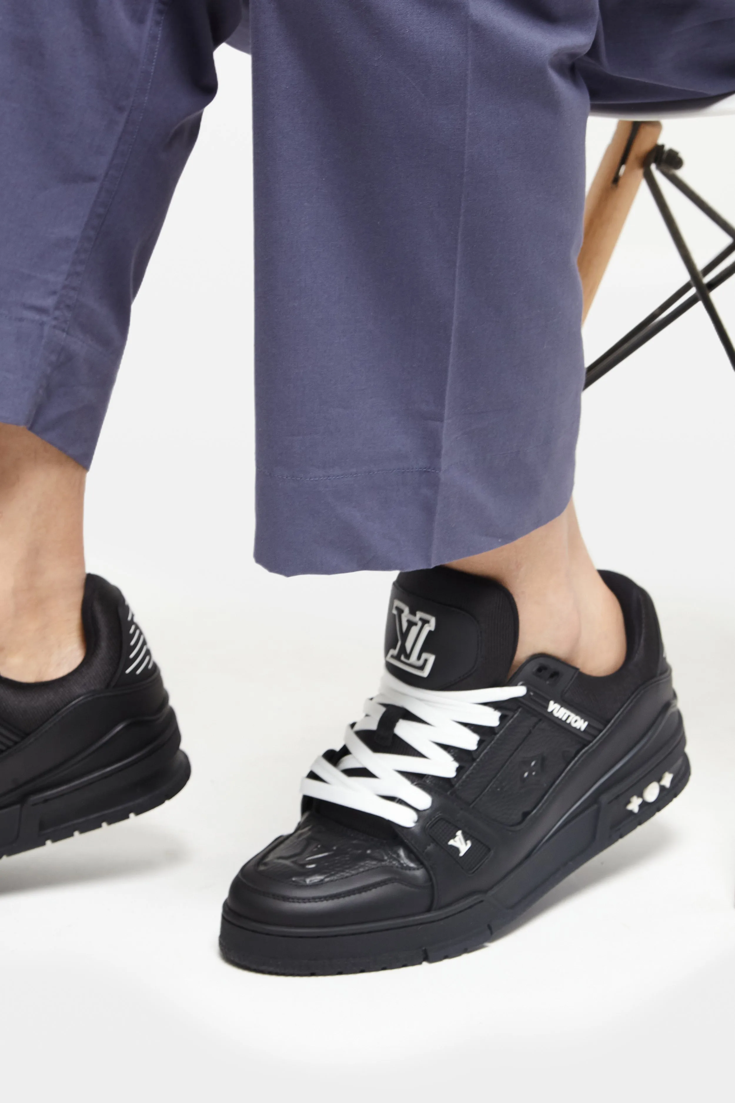 Blue Shadow Wide-Leg Elasticated Cotton Trousers
