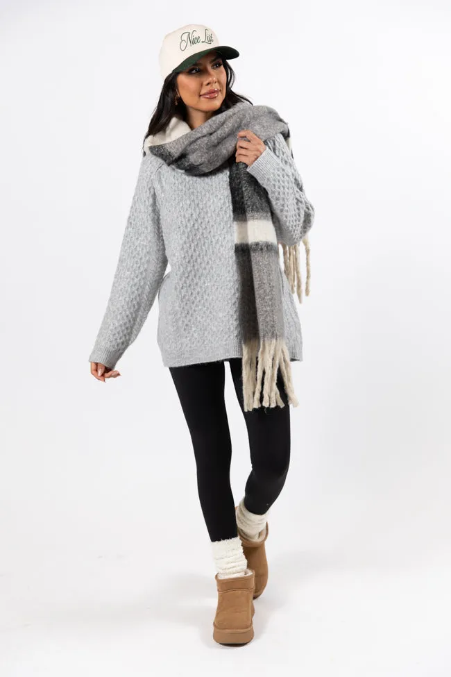 Cable Knit Cuddles Grey Oversized Crew Neck Sweater Amber Massey X Pink Lily SALE