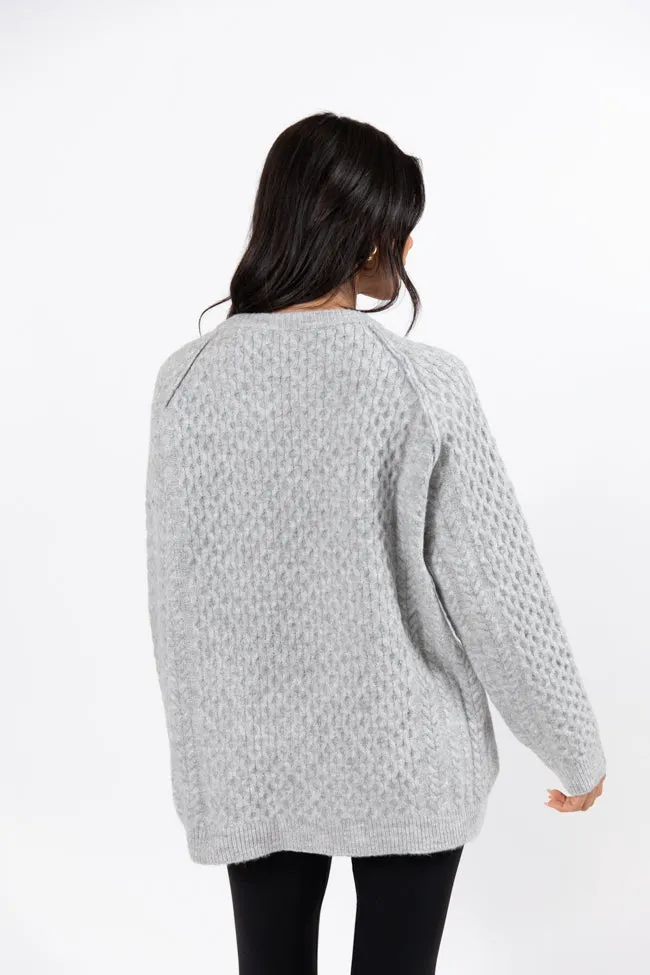 Cable Knit Cuddles Grey Oversized Crew Neck Sweater Amber Massey X Pink Lily SALE