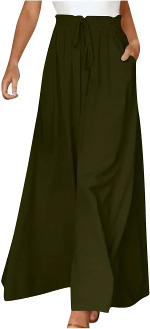 Canbebig Palazzo Pants for Women High Waist Loose Wide Leg Trousers Solid Dressy Culottes Elastic Waist Flowy Classy Pants