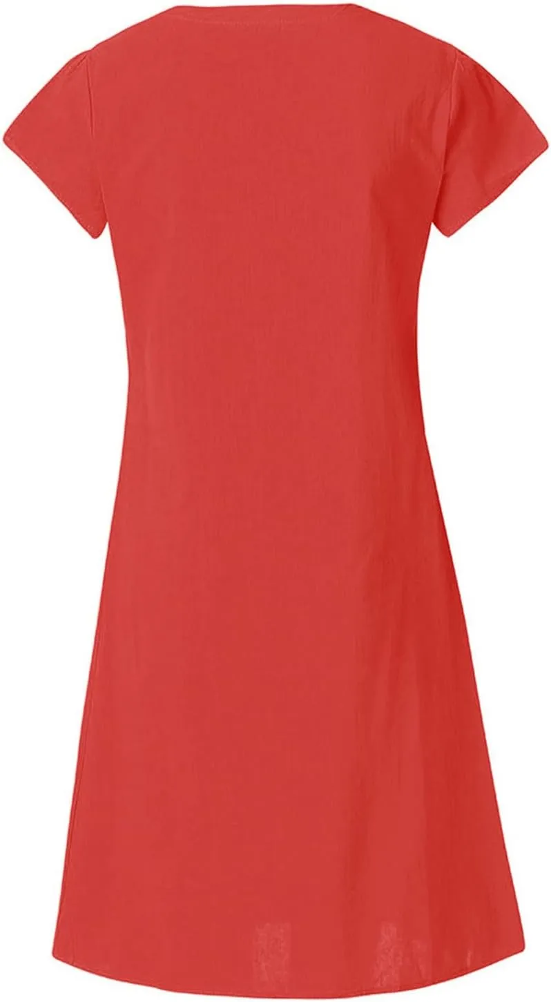 Casual Summer Dresses for Women 2025,Women's Midi Dress Summer Plain Simple Short Sleeve V-Neck T-Shirt Trendy Dresses