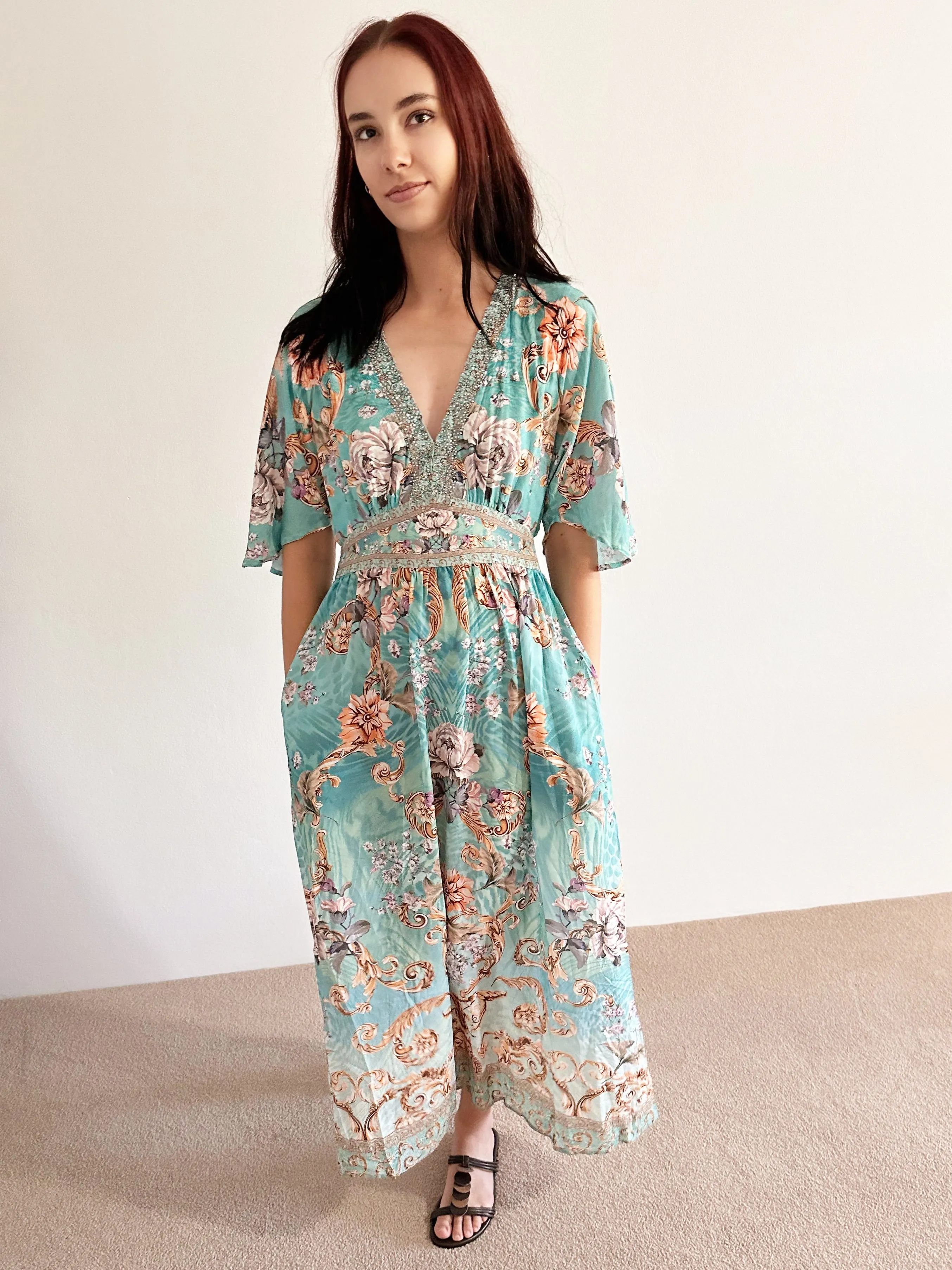 Celia Embellished V Neck Dress - Gems by Lorraine Designs