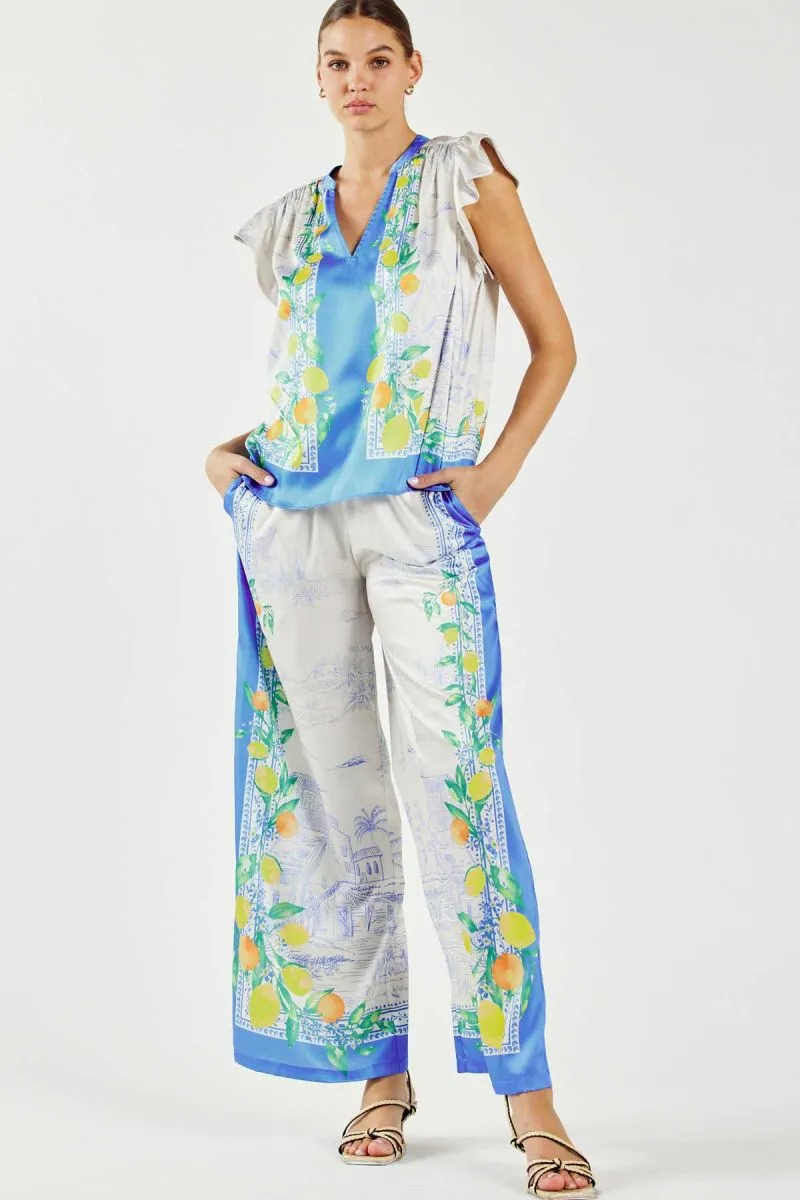 Citrus Garden Silk Pant - Sky Blue