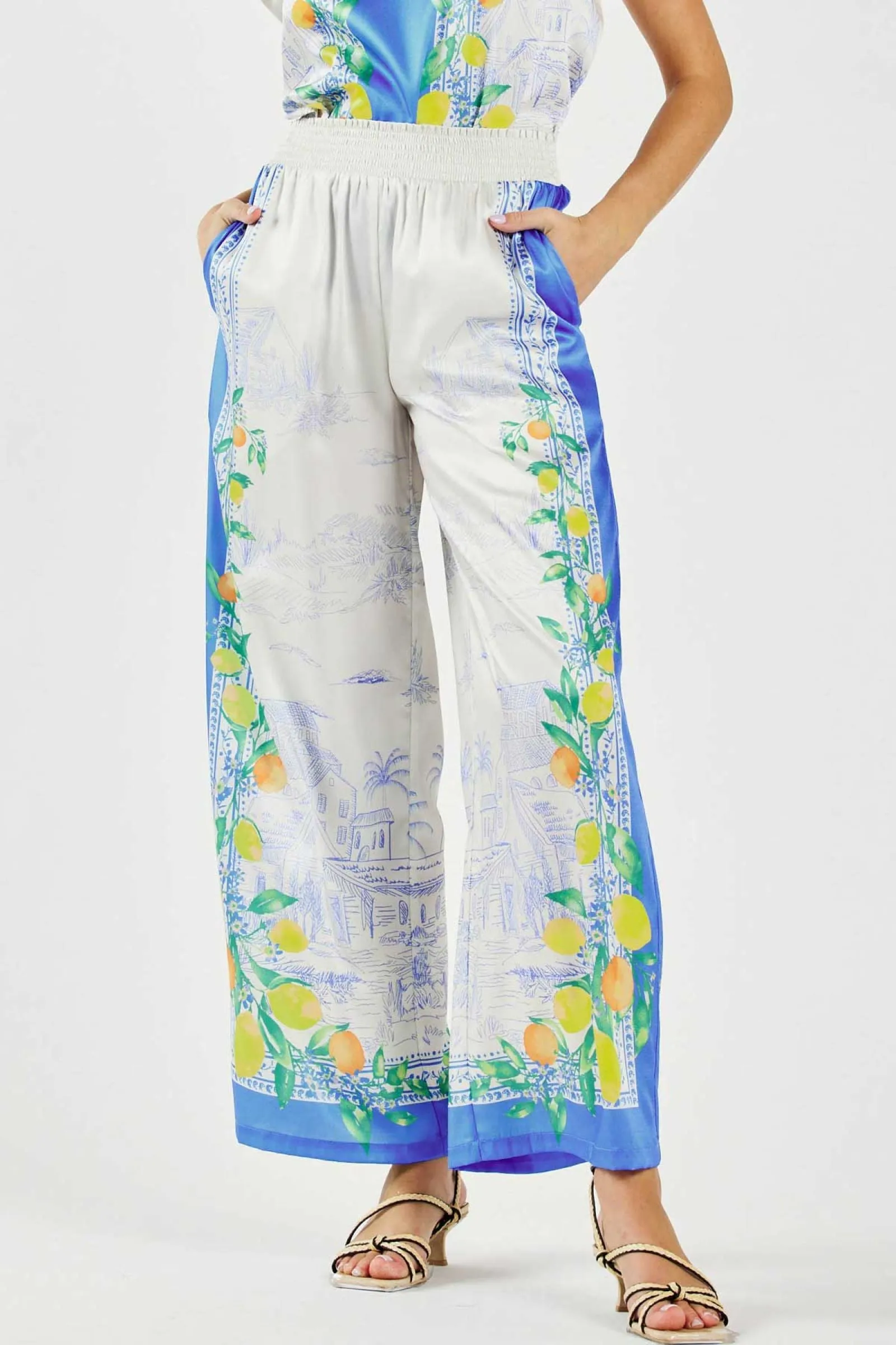 Citrus Garden Silk Pant - Sky Blue
