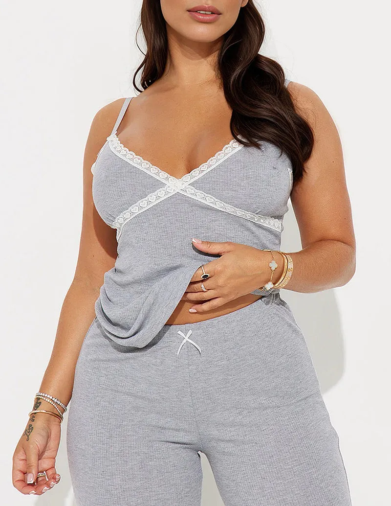 Delicate Lace Trim Ribbed Cami Lounge Set