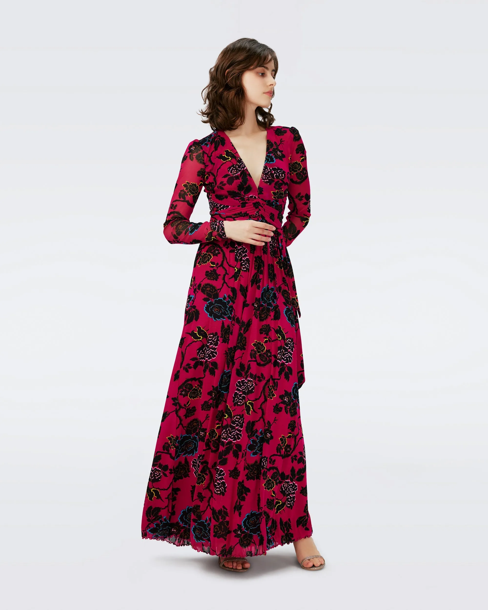 Dvf Anne Dress In China Vine Poison Pink Lg