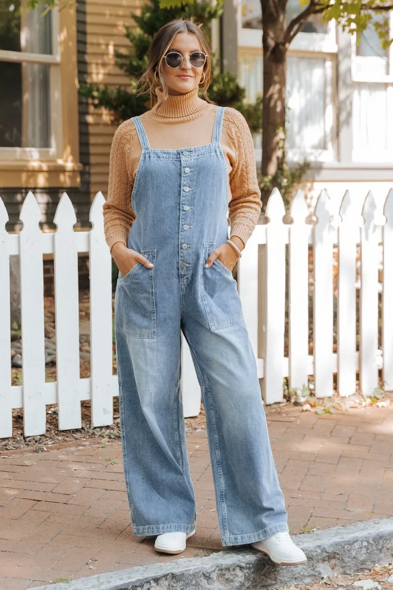 Georgia Wide Leg Denim Overalls - FINAL SALE