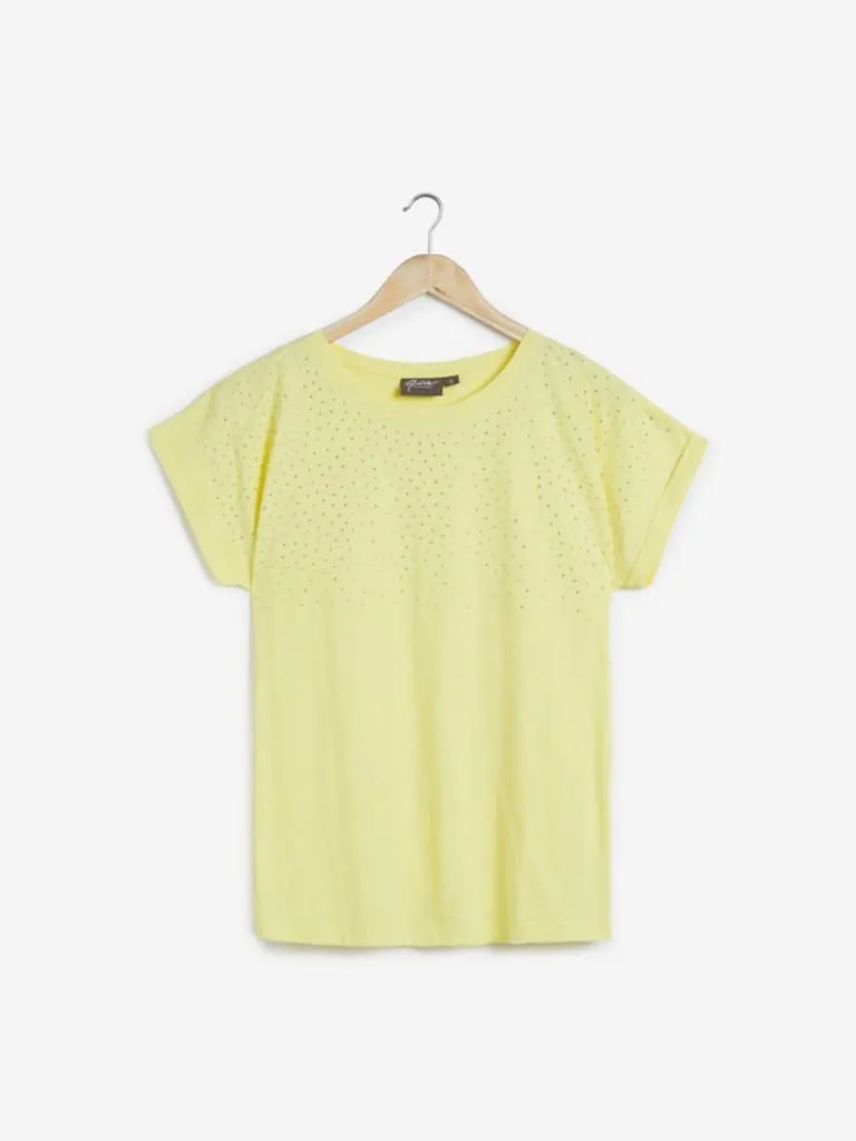 Gia Curves Yellow Rhinestone Detailed Top