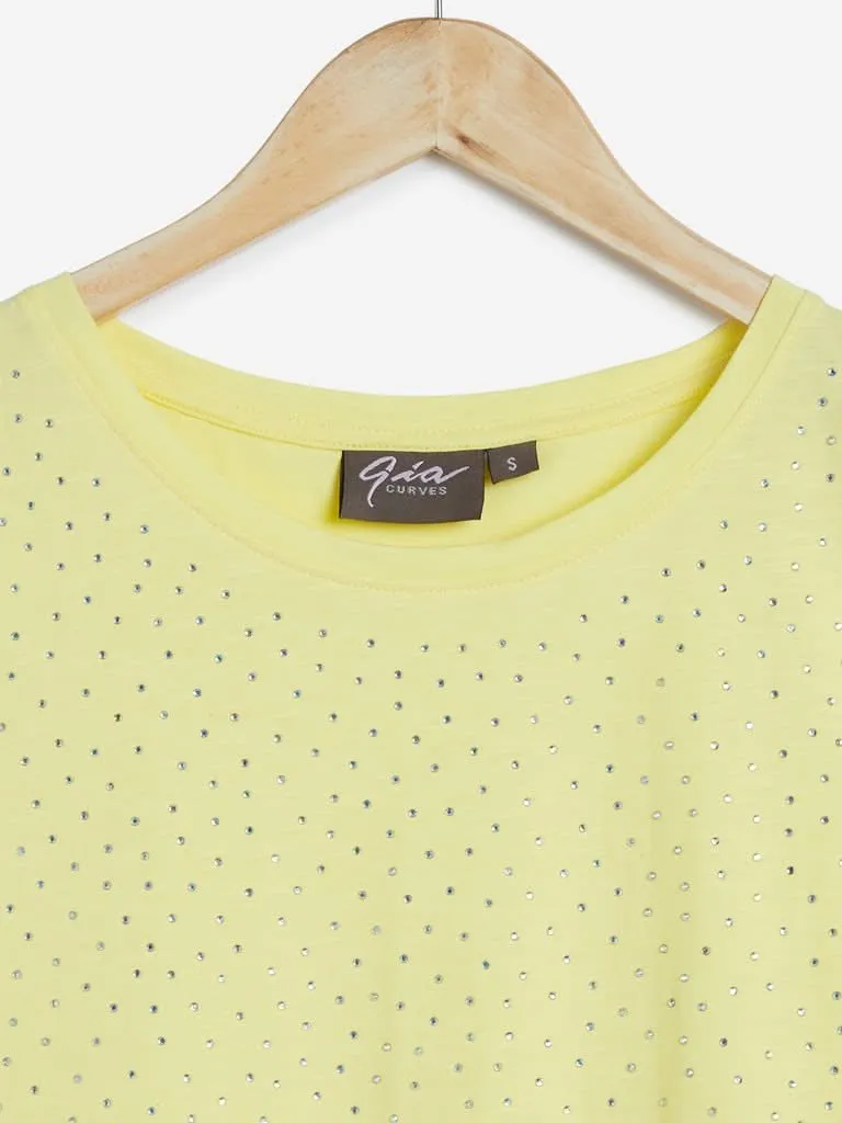 Gia Curves Yellow Rhinestone Detailed Top
