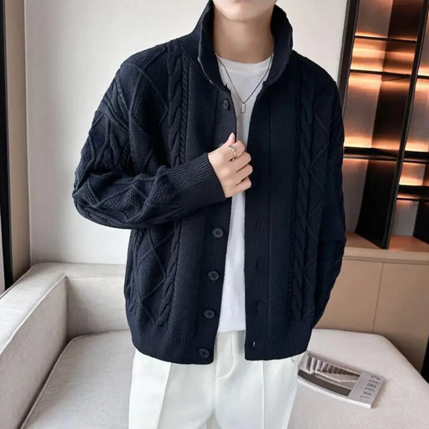 [Korean Style] 3 Colors Wool Knitted Cardigan Sweaters