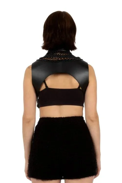 Macrame Cropped Faux Leather Vest