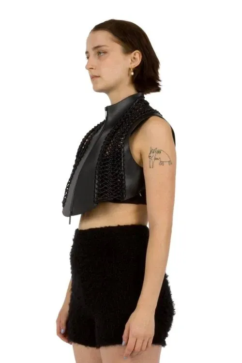 Macrame Cropped Faux Leather Vest