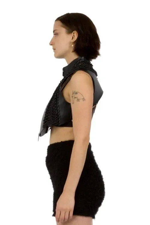 Macrame Cropped Faux Leather Vest