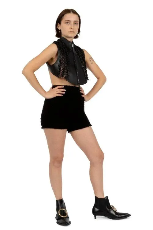 Macrame Cropped Faux Leather Vest