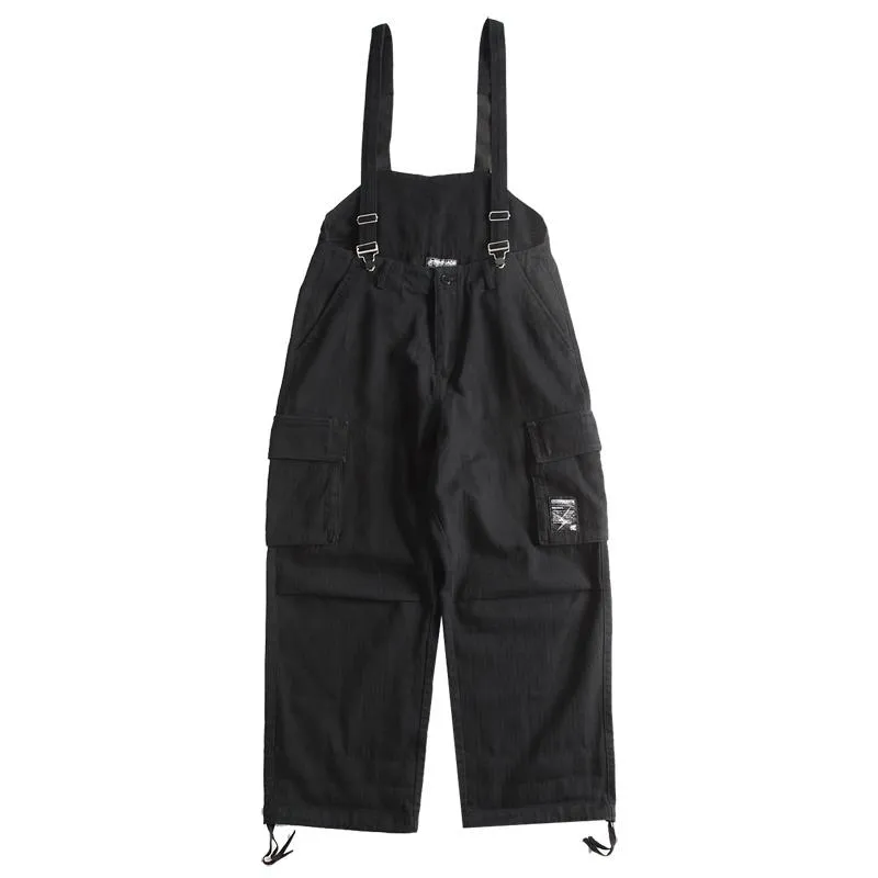 Men's Oversized Suspender Cargo Overalls Distressed Work Jumpsuit