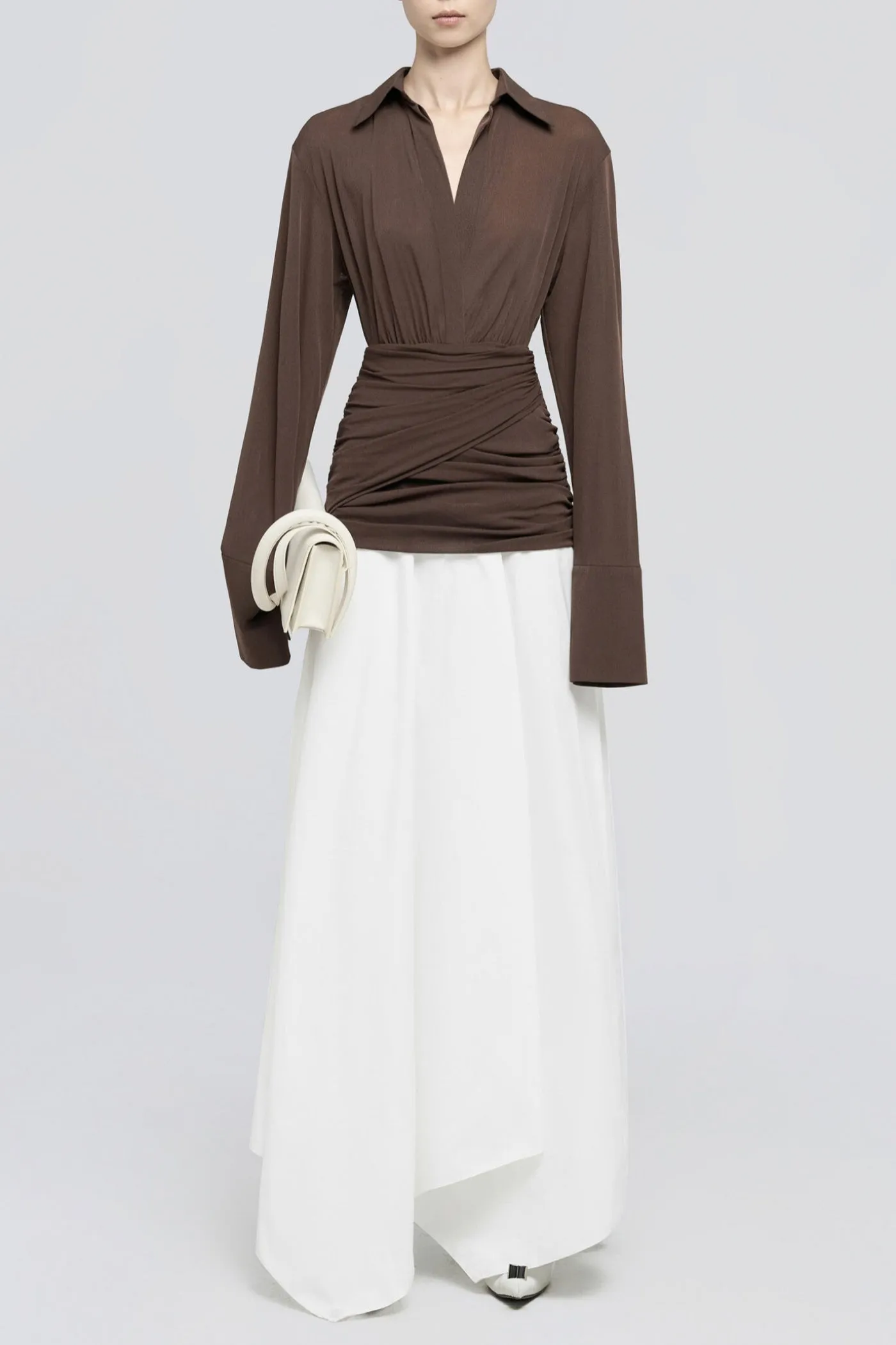 Mirzana Waist-cinched Draped Maxi Shirt Dress