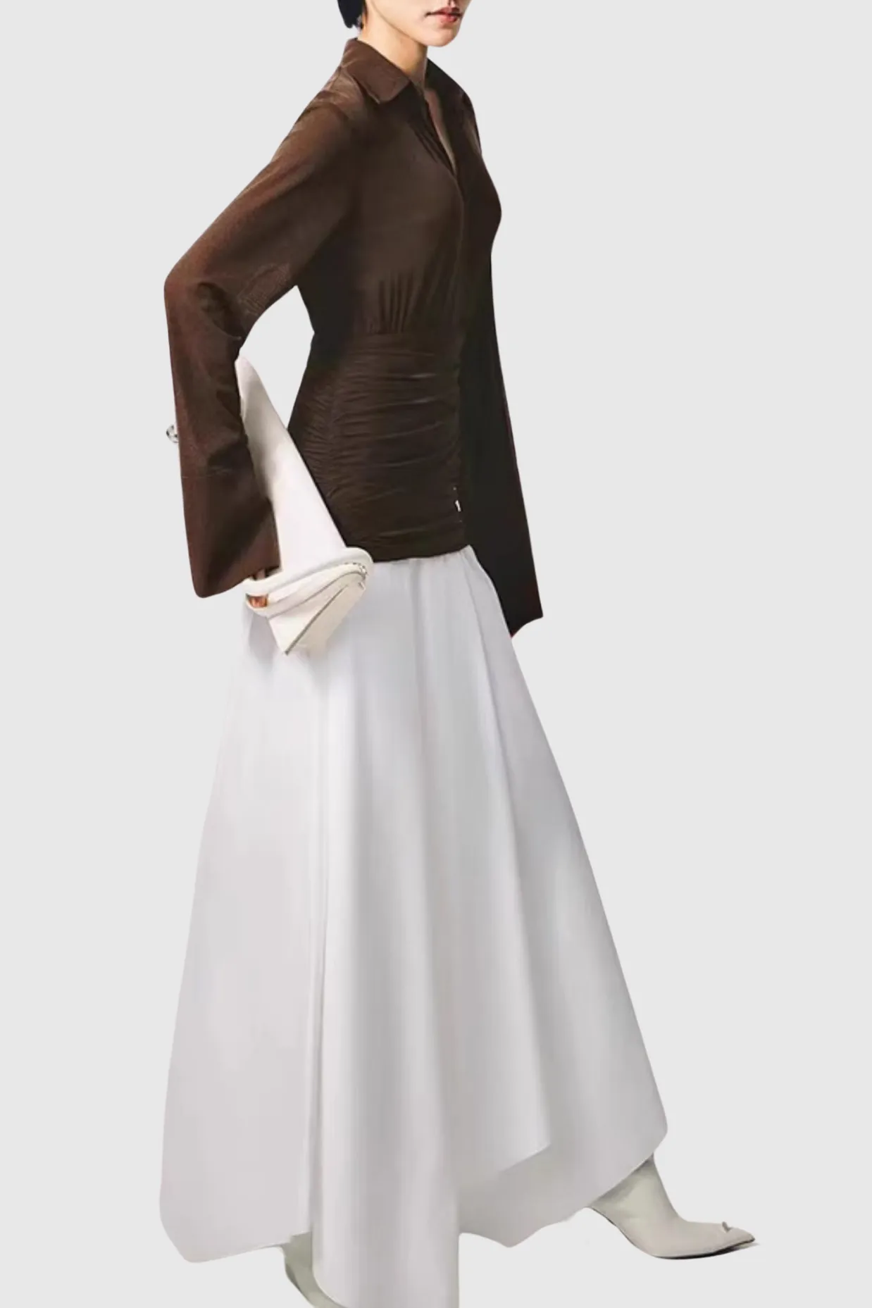 Mirzana Waist-cinched Draped Maxi Shirt Dress