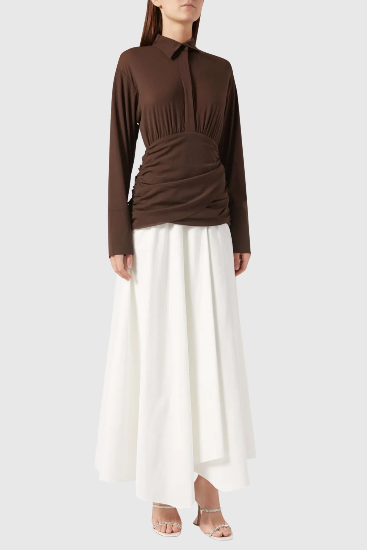Mirzana Waist-cinched Draped Maxi Shirt Dress