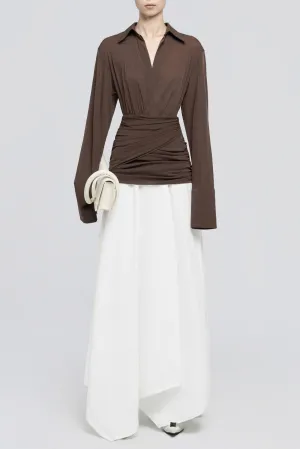 Mirzana Waist-cinched Draped Maxi Shirt Dress