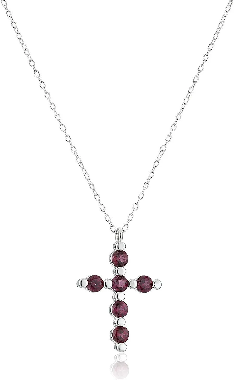 MORGAN & PAIGE .925 Sterling Silver Rhodium Plated Gemstone Cross Necklace for Women - Birthday Sterling Silver Necklace for Women Choice of Birthstone Colors, Dainty and Lightweight Jewelry 18 inch
