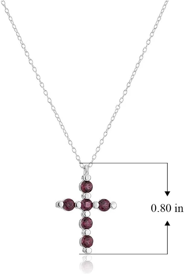 MORGAN & PAIGE .925 Sterling Silver Rhodium Plated Gemstone Cross Necklace for Women - Birthday Sterling Silver Necklace for Women Choice of Birthstone Colors, Dainty and Lightweight Jewelry 18 inch