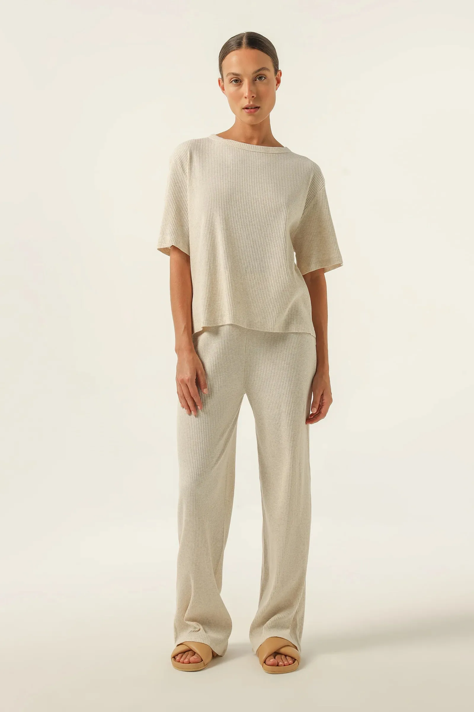 NUDE LUCY LOUNGE RIBBED PANT - CREAM MARLE