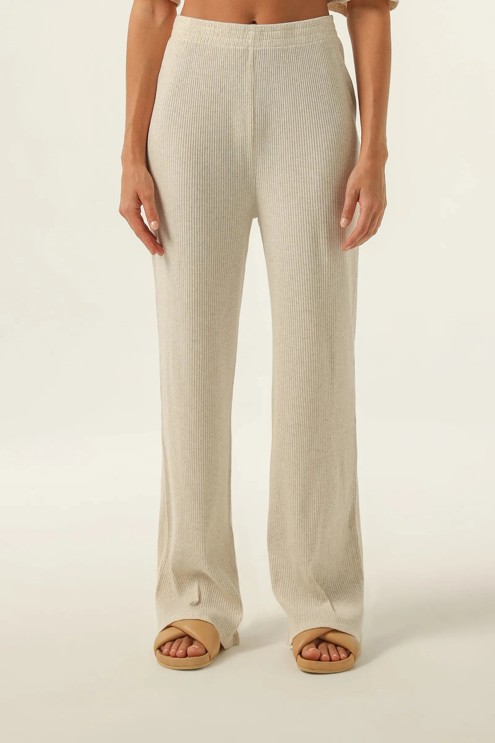 NUDE LUCY LOUNGE RIBBED PANT - CREAM MARLE