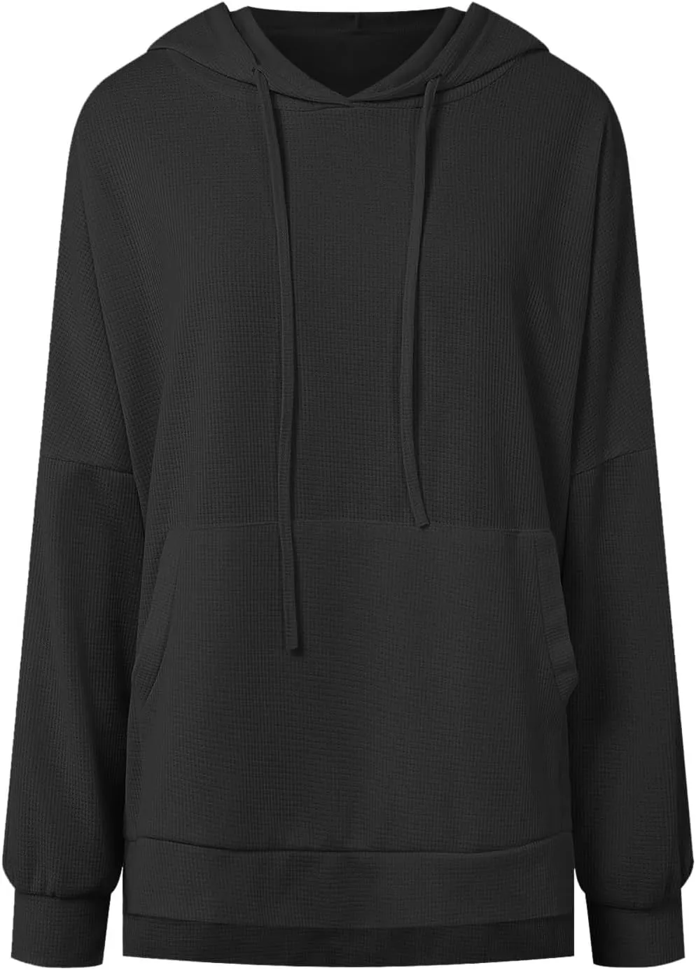 Oversized Hoodies for Women Waffle Knit Casual Long Sleeve Drawstring Side Slit Pullover Sweatshirt with Pocket