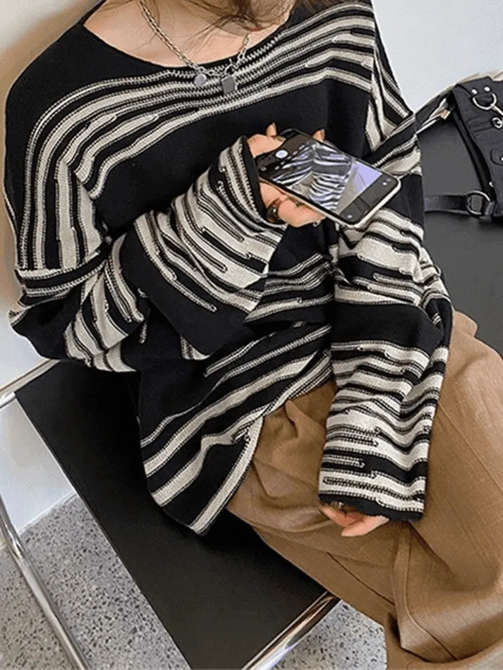 Oversized Stripe Jumper Knit Sweater