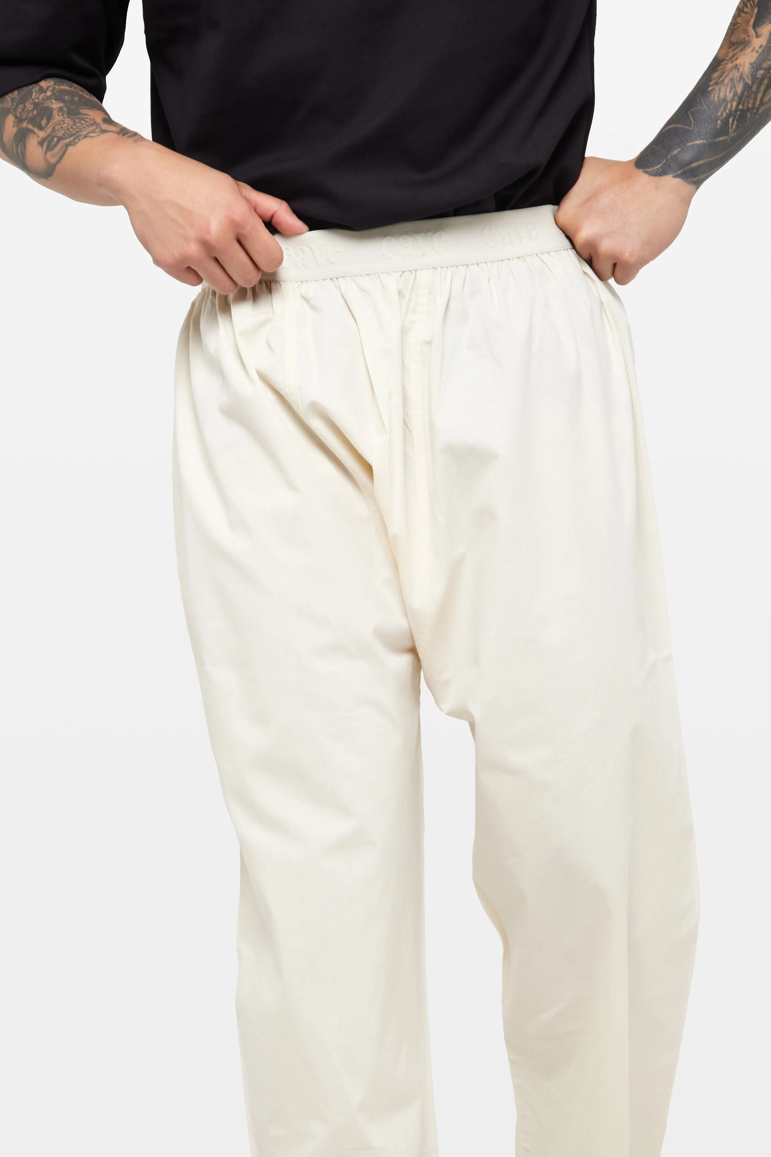 Pearled Ivory Wide-Leg Elasticated Cotton Trousers