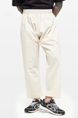 Pearled Ivory Wide-Leg Elasticated Cotton Trousers