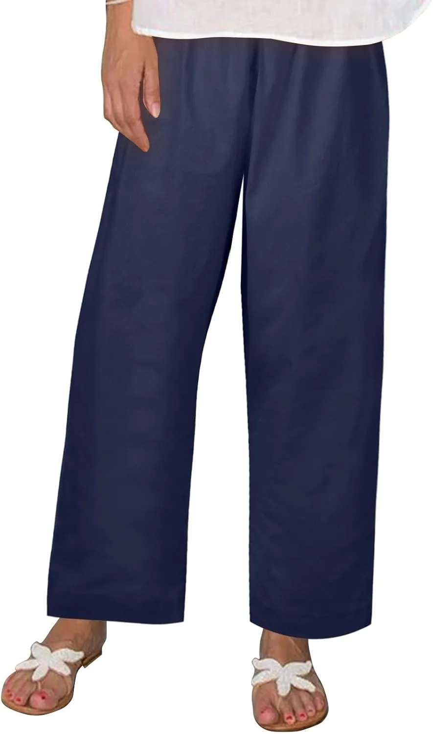 Plus Size Linen Cropped Pants for Women Summer Petite Lightweight Wide Leg Palazzo Elastic Waist Ladies Capri Pants