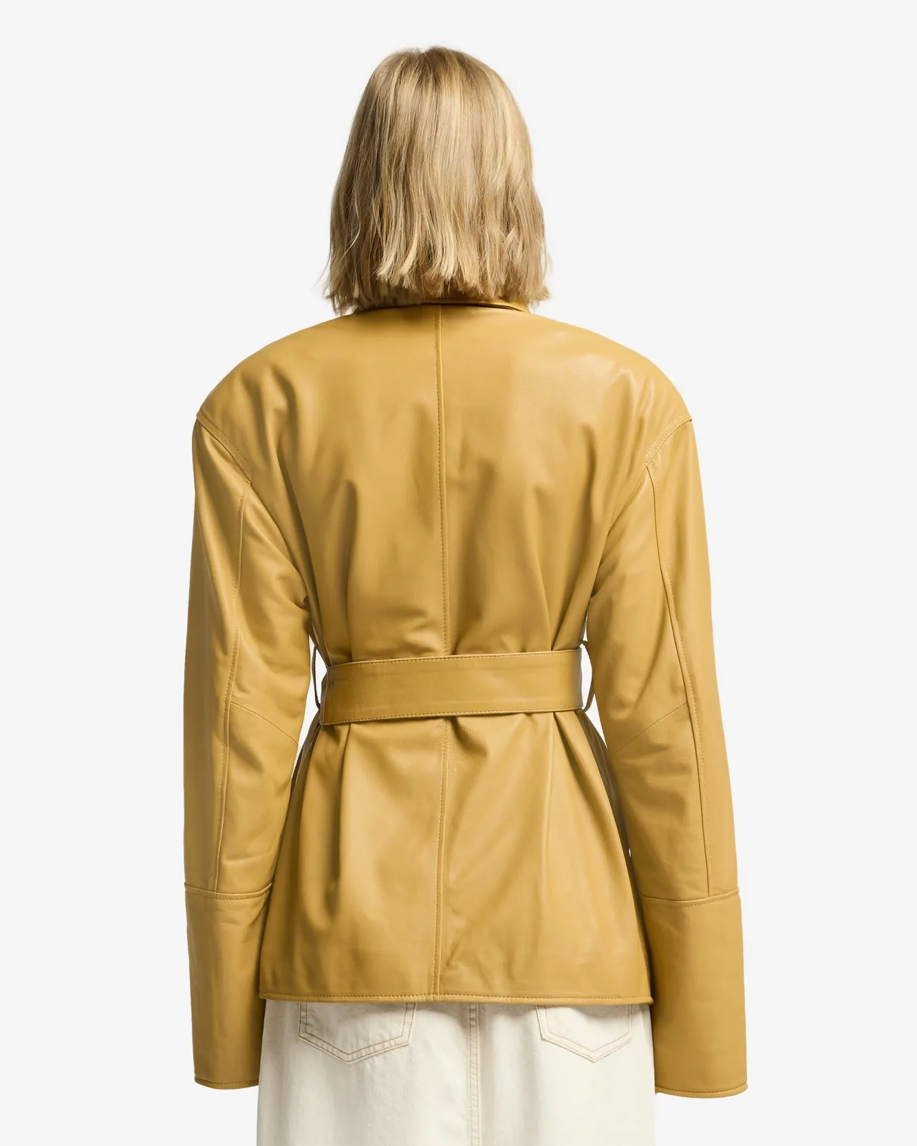 Sahariana Leather Cropped Trench in Honey