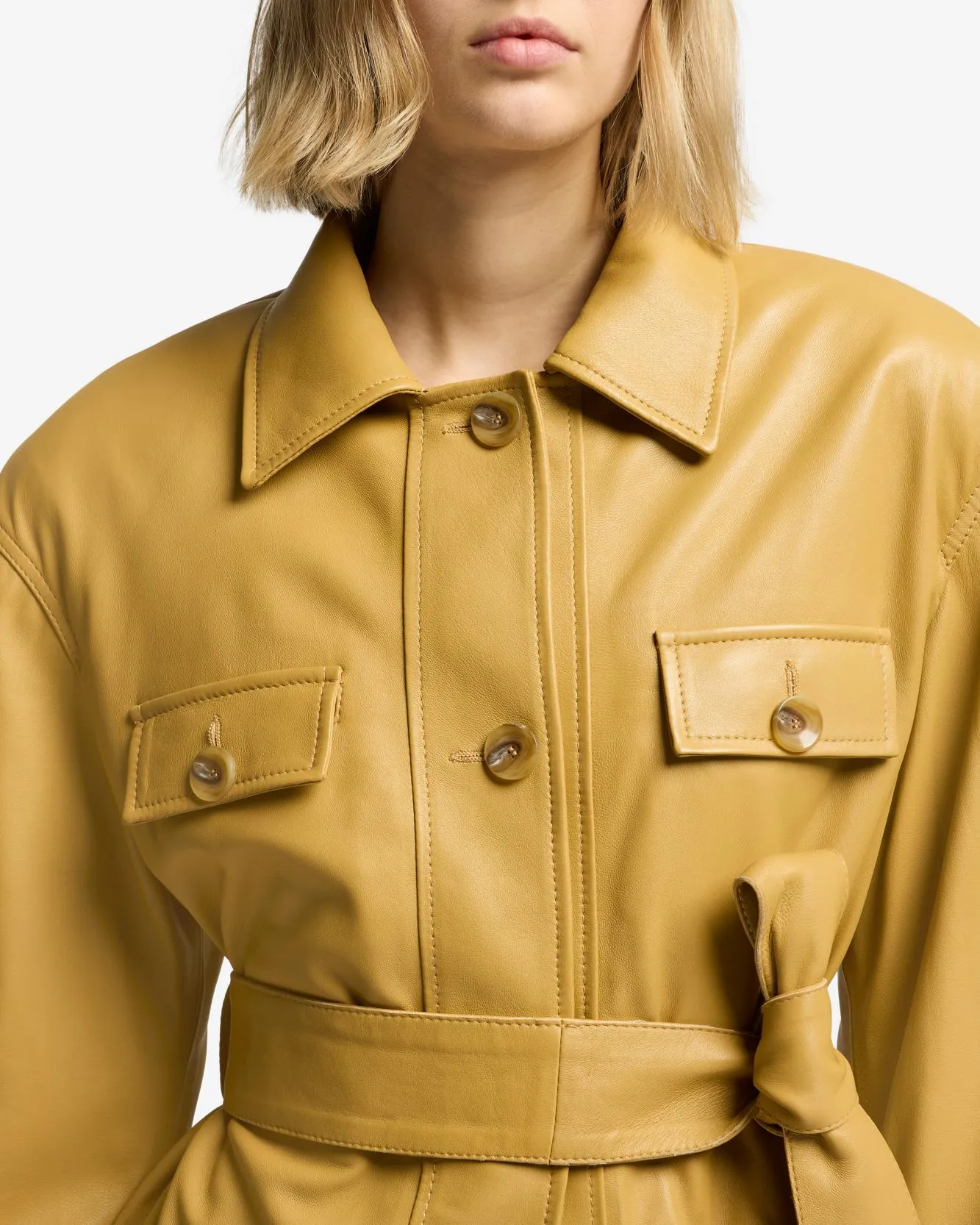 Sahariana Leather Cropped Trench in Honey