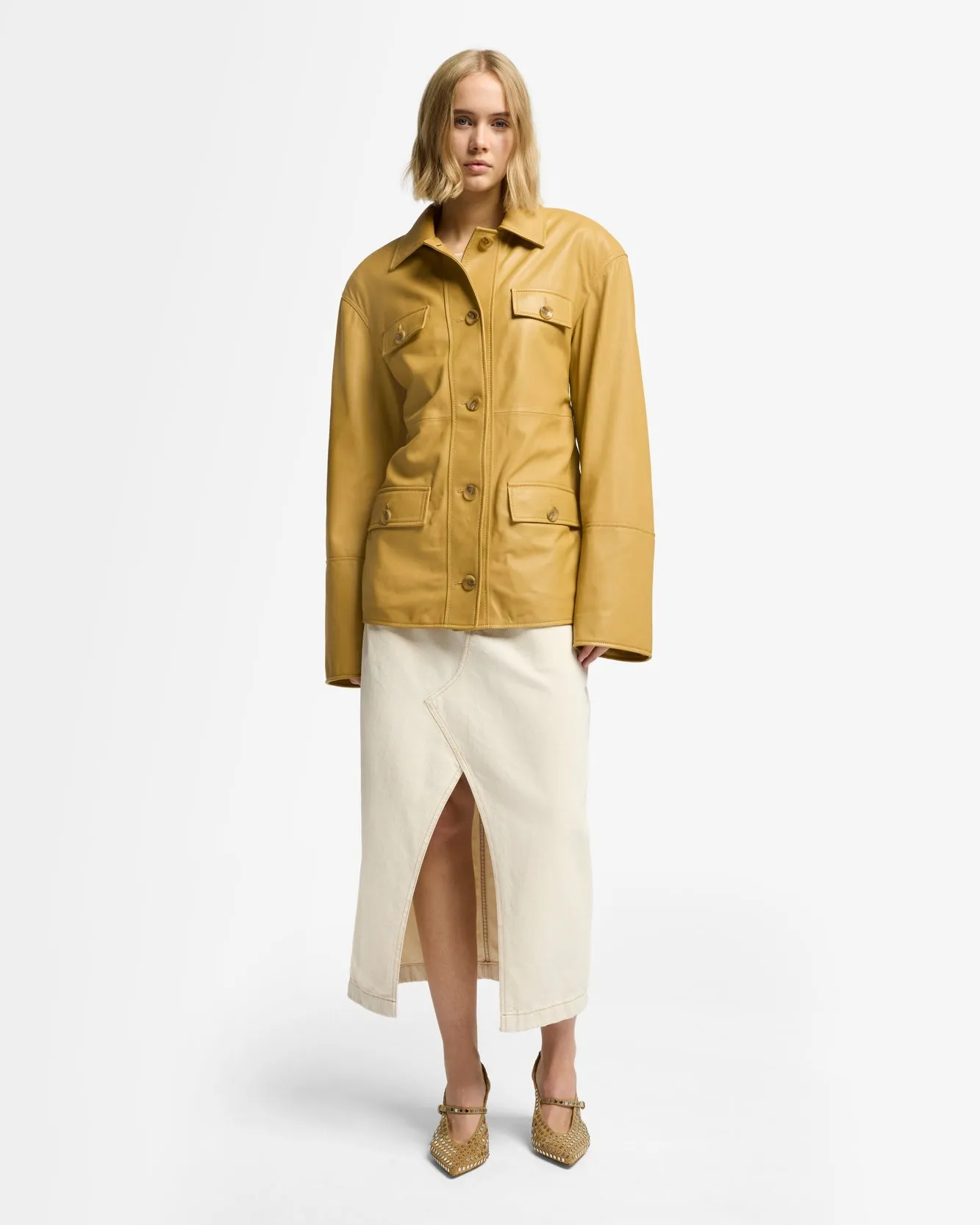Sahariana Leather Cropped Trench in Honey