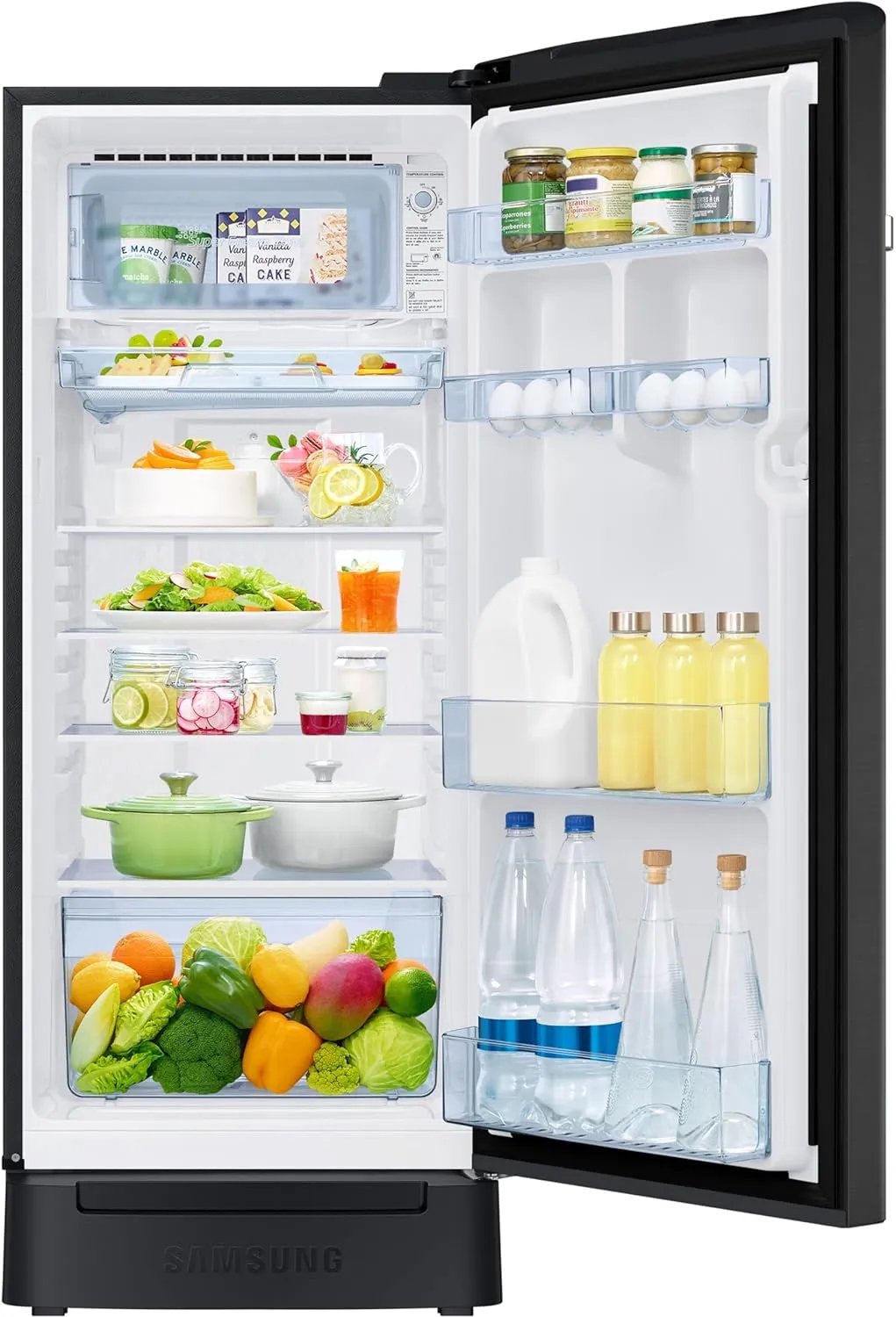 Samsung RR23D2H23BX/HL 215 L, 3 Star, Digital Inverter, Direct-Cool Single Door Refrigerator ( Luxe Black, Base Stand Drawer)