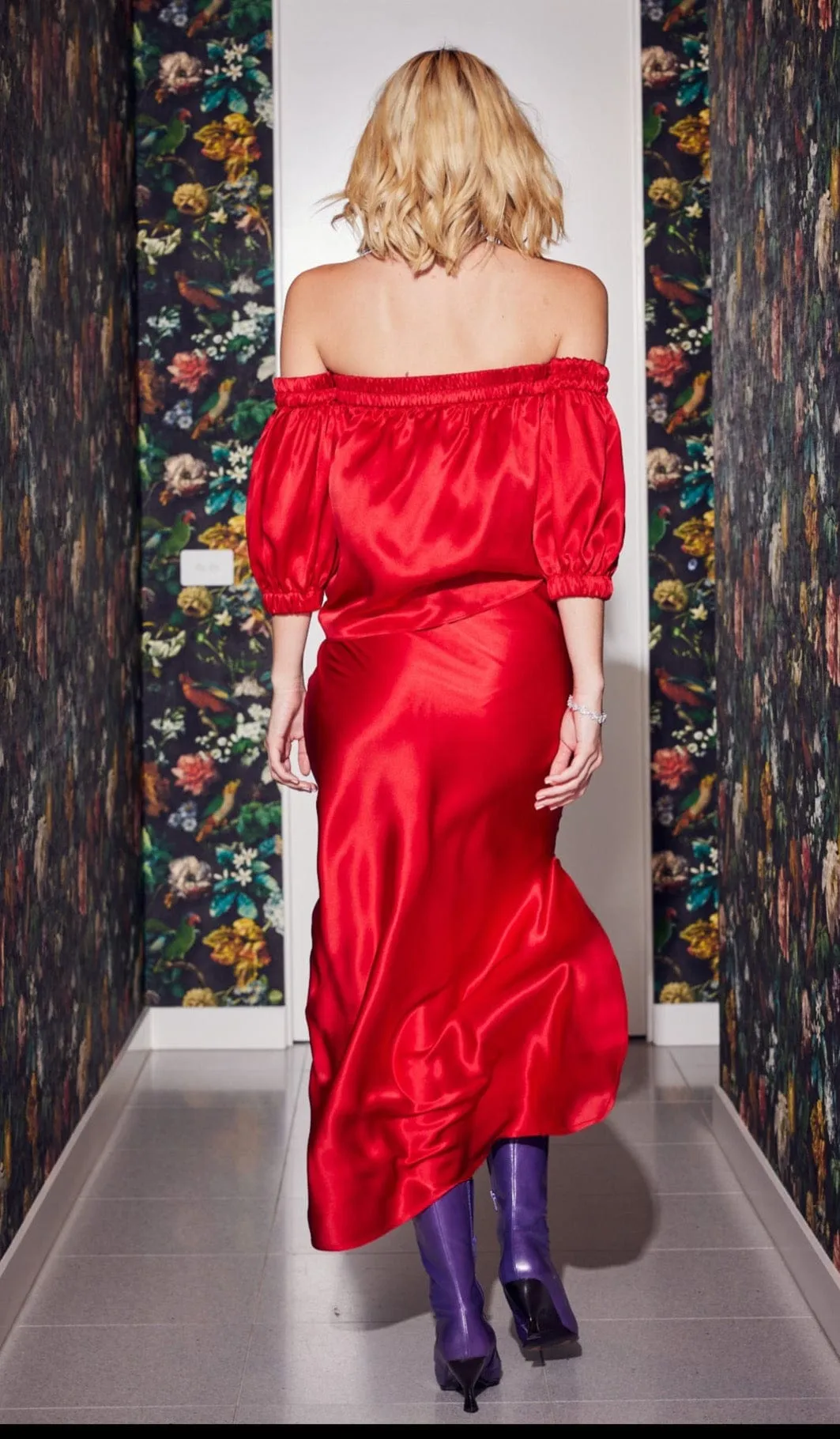 Silk Slit Skirt in Red