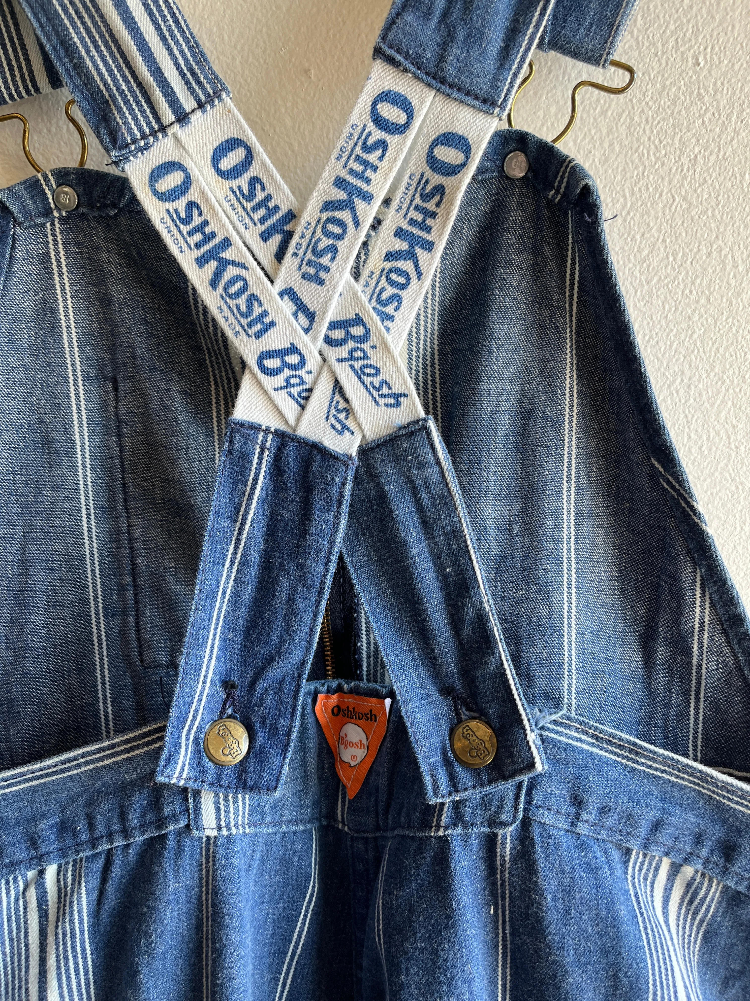 Vintage 1970s Osh Kosh Striped Denim Low-Back Overalls
