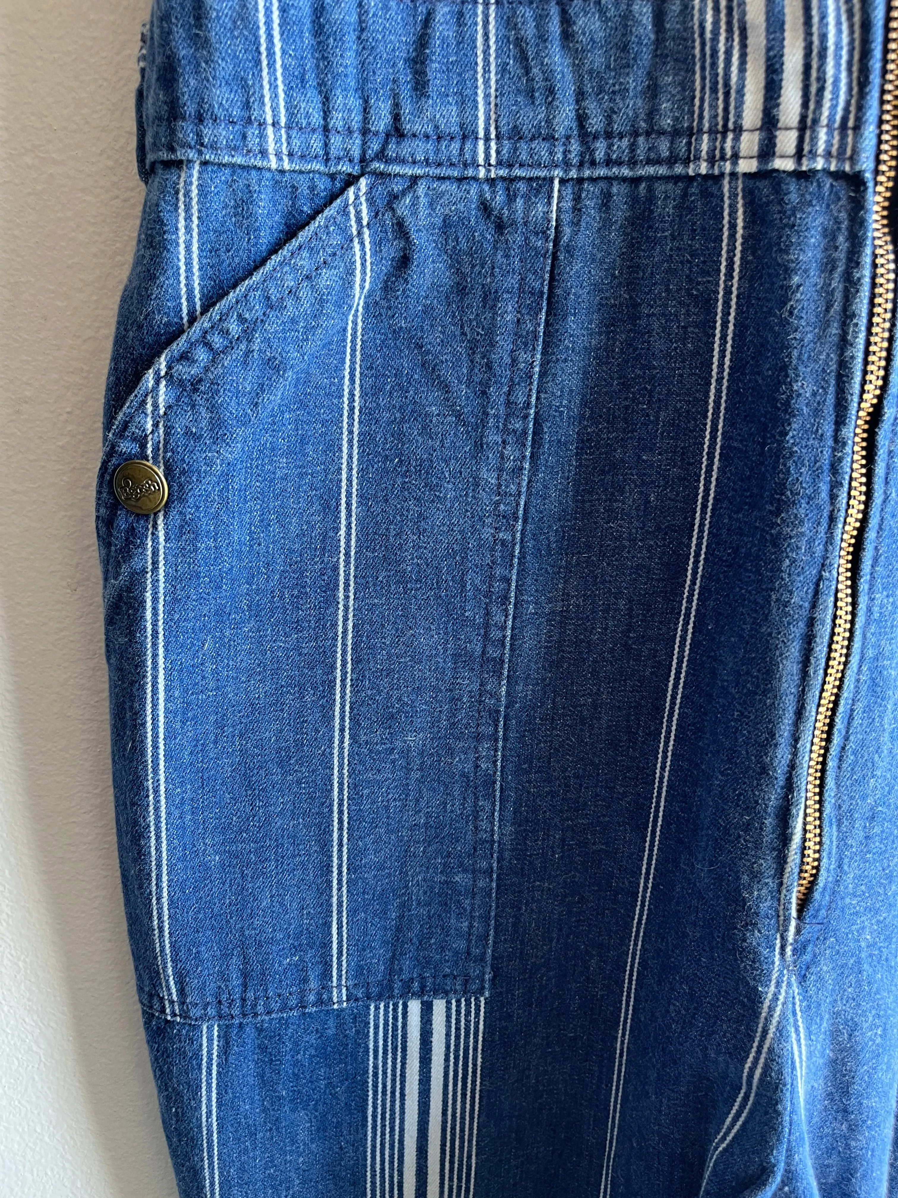 Vintage 1970s Osh Kosh Striped Denim Low-Back Overalls