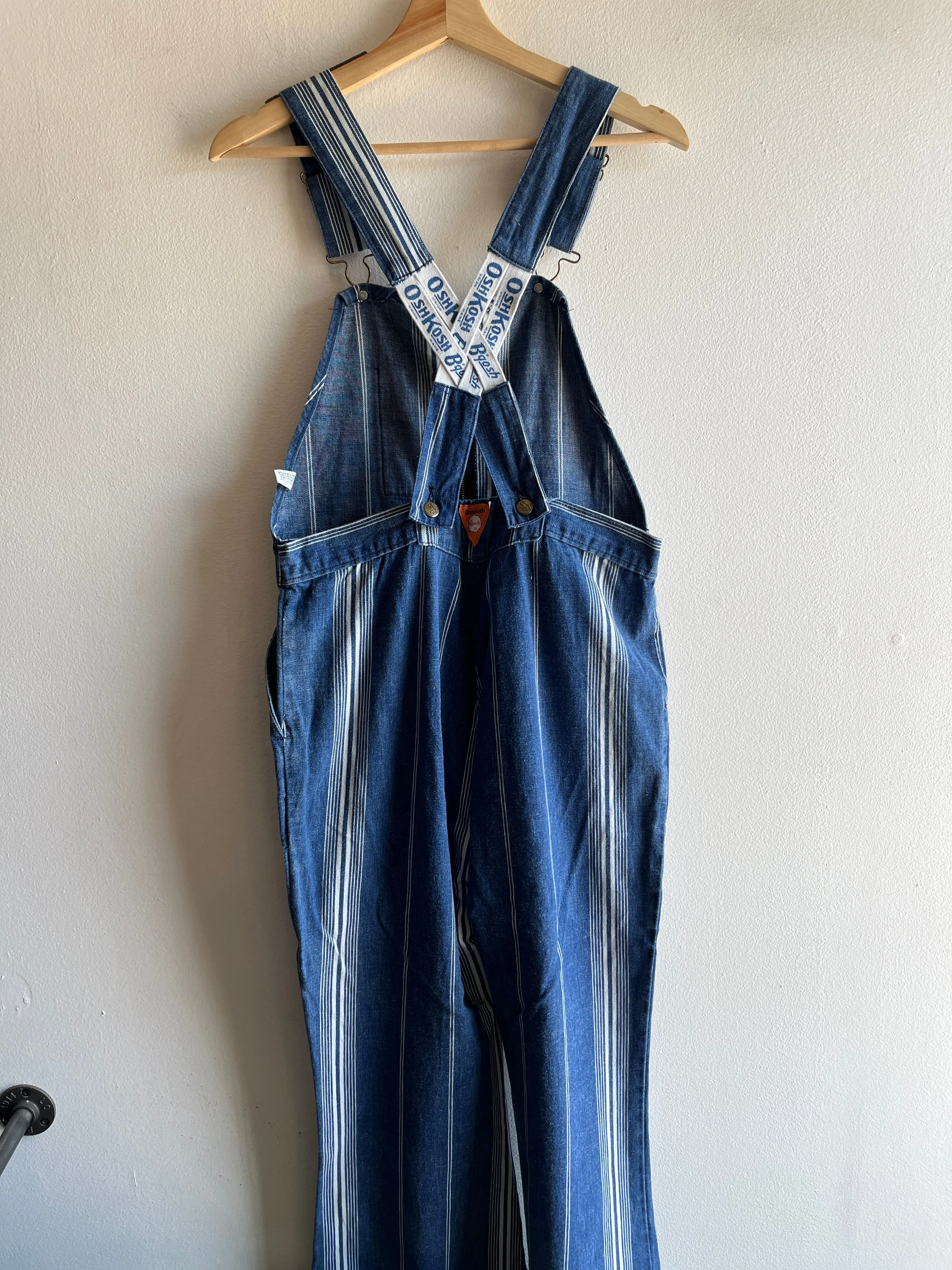 Vintage 1970s Osh Kosh Striped Denim Low-Back Overalls