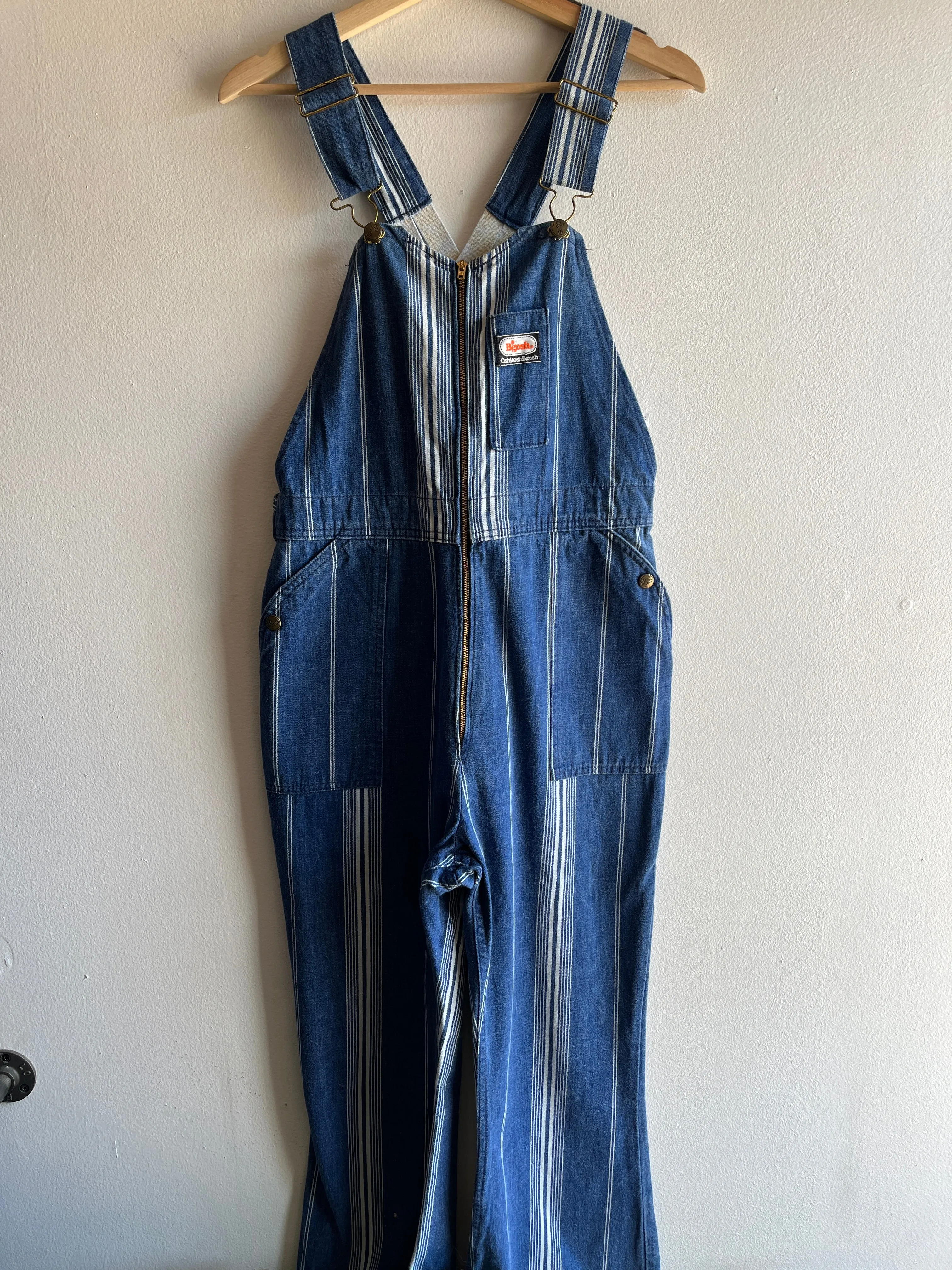 Vintage 1970s Osh Kosh Striped Denim Low-Back Overalls