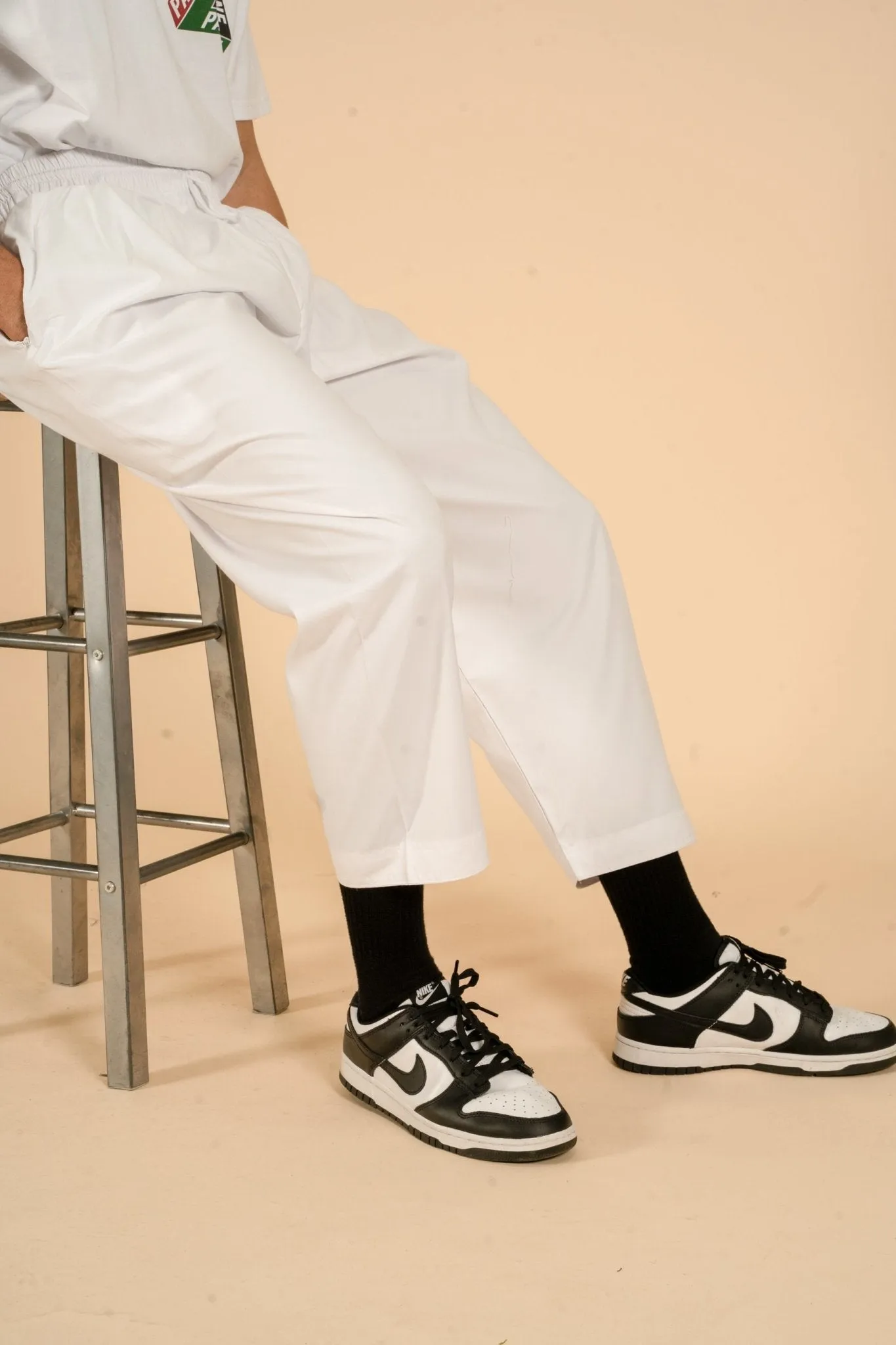 White Drawstring Wide Leg Thobe Trousers