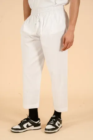 White Drawstring Wide Leg Thobe Trousers